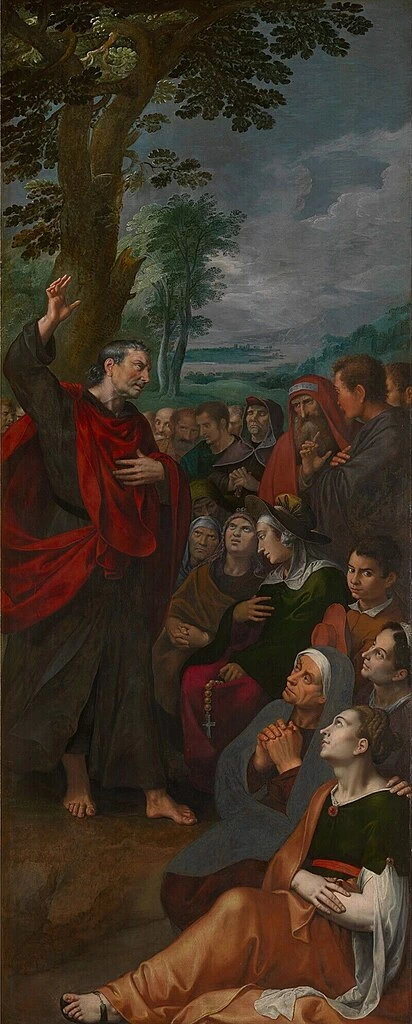 Pala d'altare della Gilda di San Luca di Marten Pepijn, Maerten de Vos e Otto van Veen. San Luca predica alla folla - Koninklijk Museum voor Schone Kunsten, Anversa, dettaglio